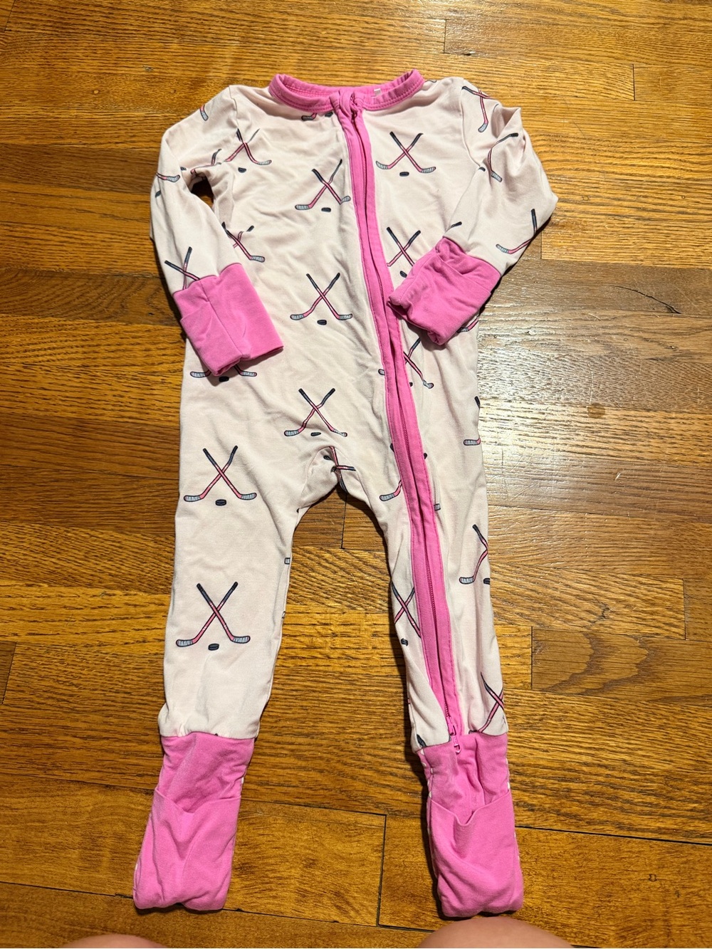 Angel Dear Pink Hockey-Print Footed One-Piece